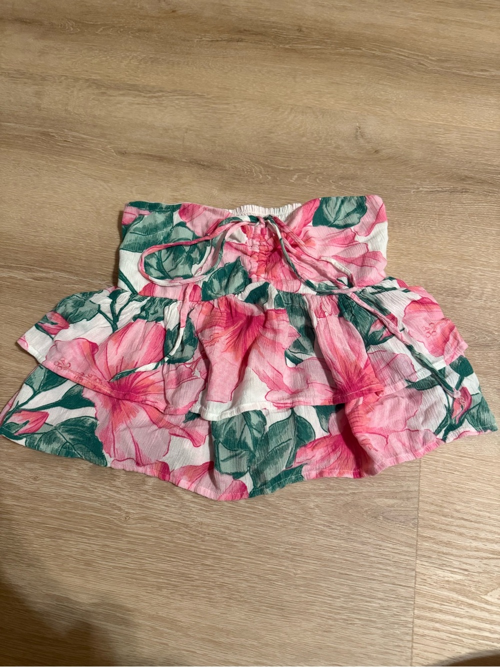 Hollister Floral Ruffle Tube Top — Pink & Green